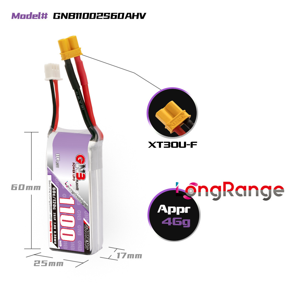 GNB 1100mAh 2S 3S 4S 6S 60C/12 - đánh giá và giá Fpv Drone Battery