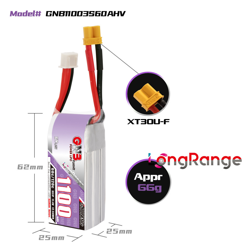 GNB 1100mAh 2S 3S 4S 6S 60C/12 - đánh giá và giá Fpv Drone Battery